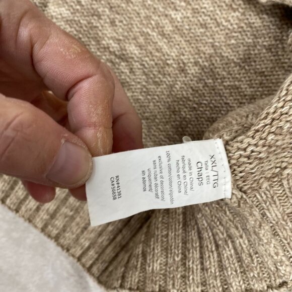 Chaps Men's Sweater XXL Tan 100% Cotton Knit  With Embroidered Chest Logo - Picture 9 of 13